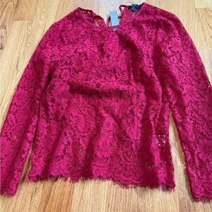 Elegant Lace Long Sleeve Top - Red